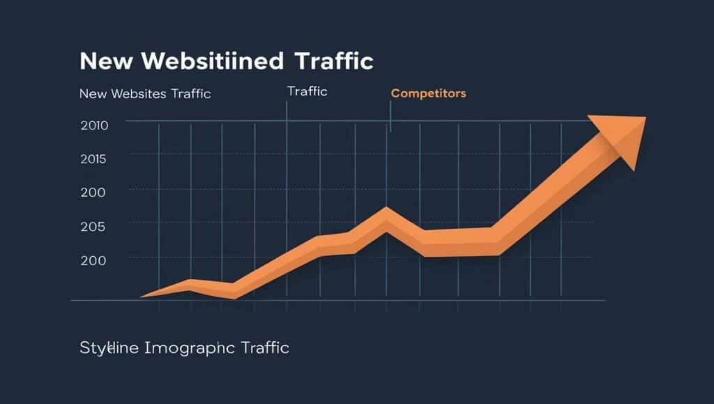 Analytics graph showing the growth of the new website traffic.