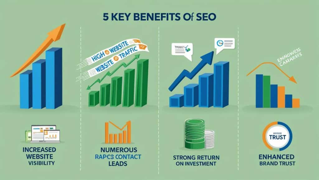infographic of 5 key benefits of SEO