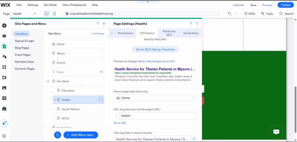 Title tag changed from health shenphen charitable trust to health service for Tibetan patients in Mysore.