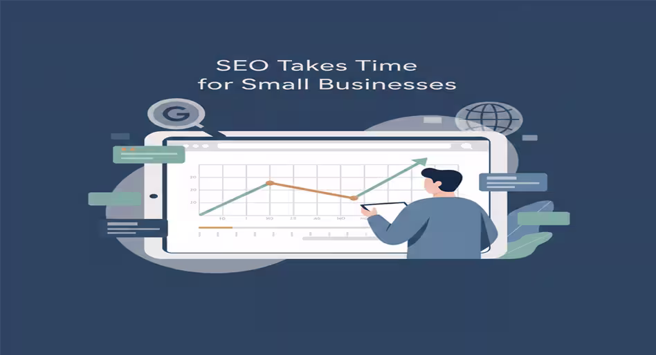 Illustration showing why SEO takes longer for small businesses through slow, steady growth over time