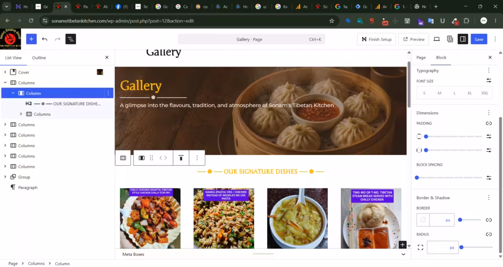 gallery view of sonams tibetan kitchen on FSE editor