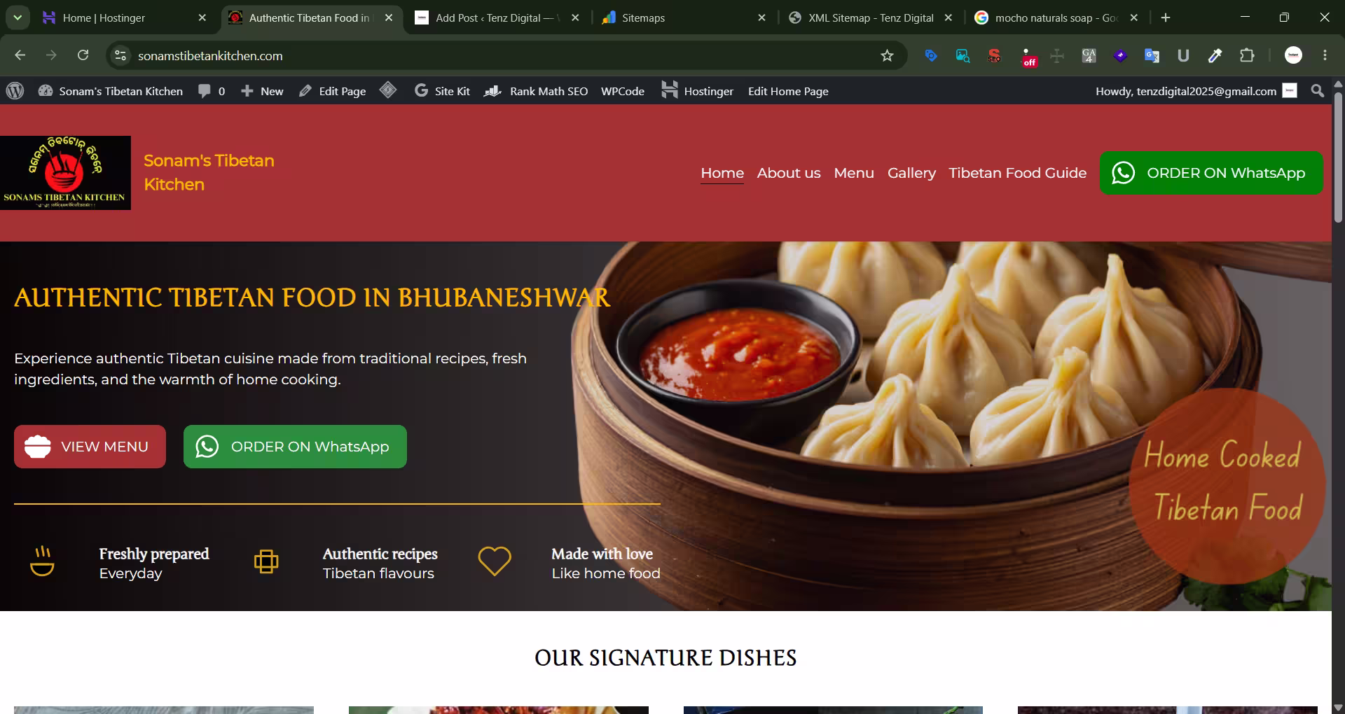 the website of sonams Tibetan kitchen designed using FSE with SEO implementation