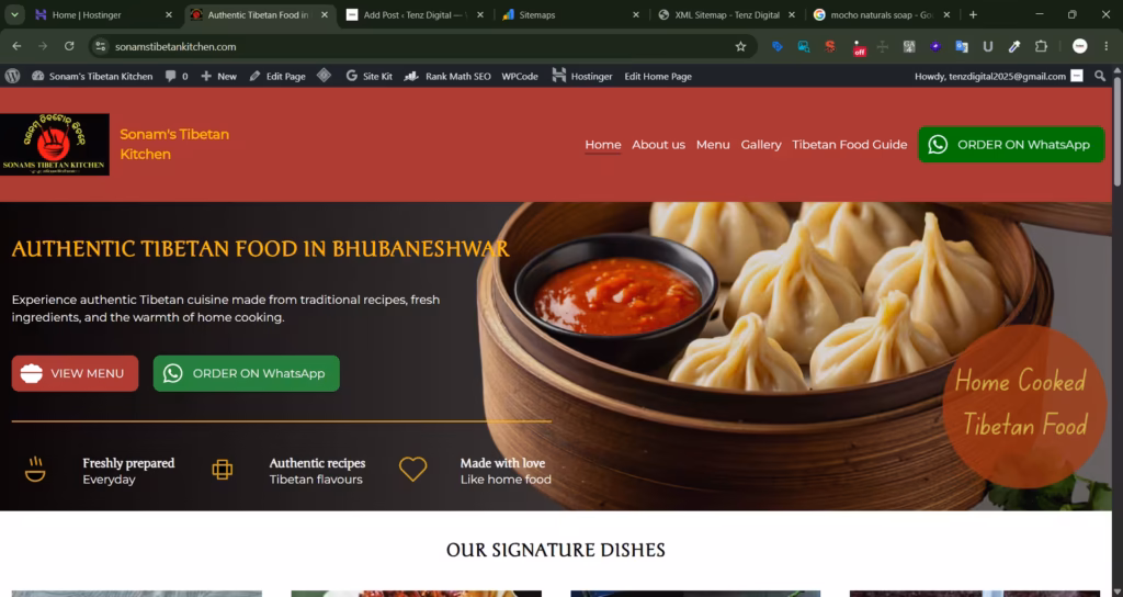 hero section screenshot of sonams tibetan kitchen