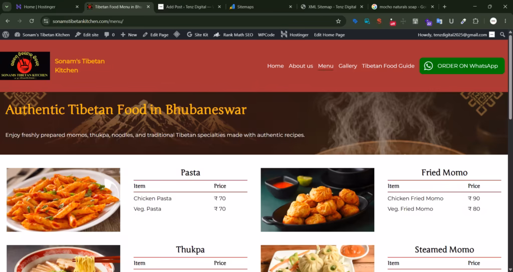 menu section menu screenshot of sonams tibetan kitchen